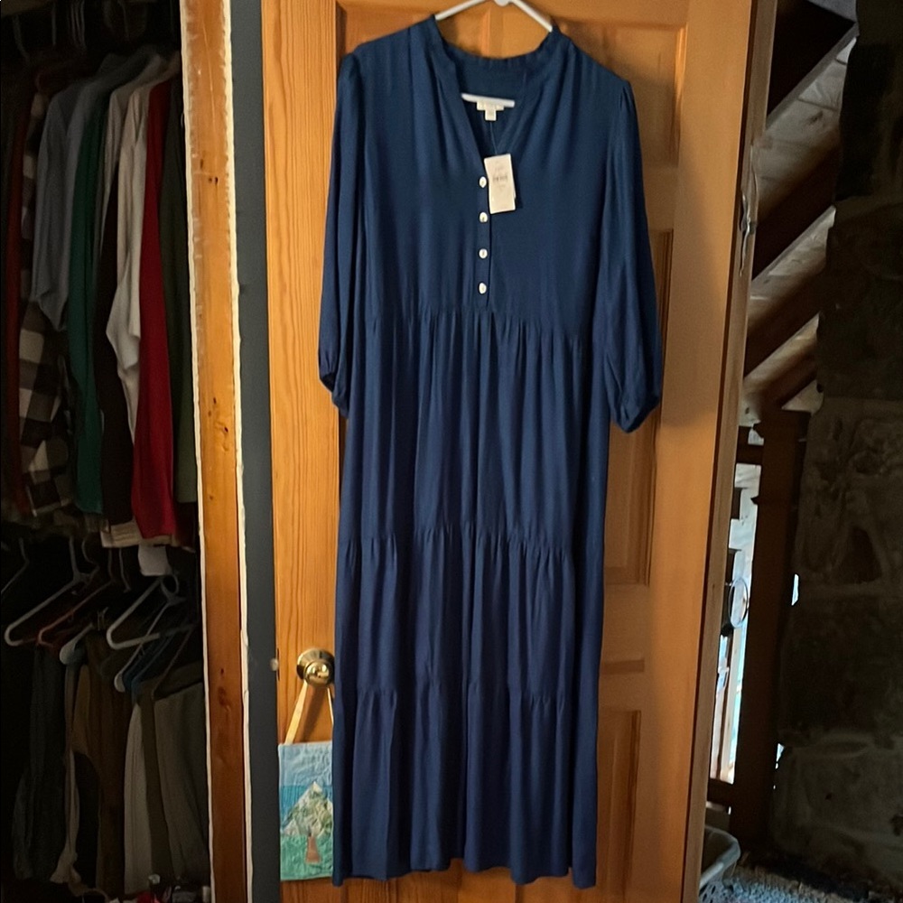 J. Jill Blue Cuffed Sleeve V-Neck Sundress